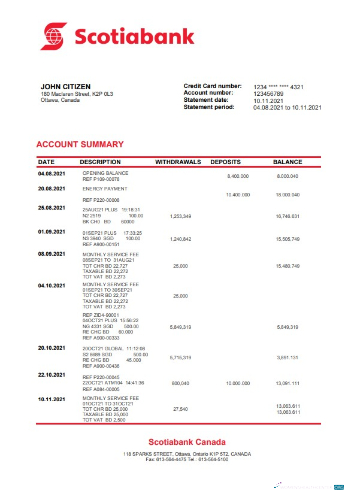 Download Canada Scotiabank bank statement word version 2